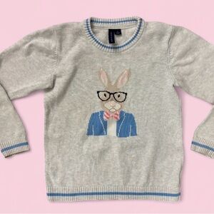 Janie and Jack Bunny Sweater Blue Trim Cotton Knit | Boys Size 6